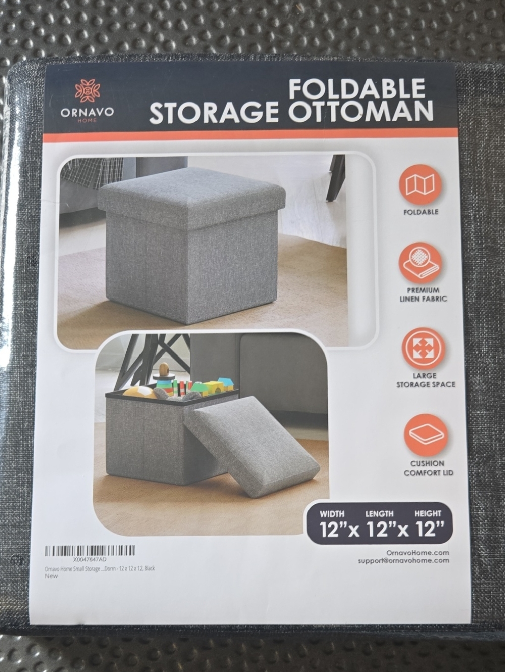 NWT Foldable Storage Ottoman - Gray
